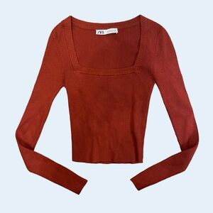 Zara Women's Brick Red Long Sleeve Top